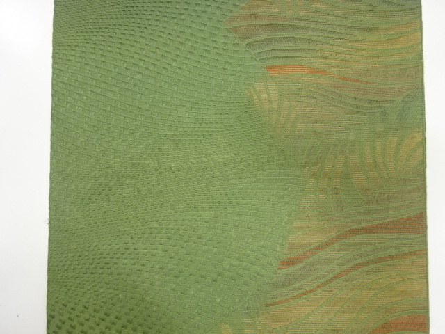  アンティーク　本場筑前博多　切りばめ風　よろけ横段模様織り出し　名古屋帯地反物